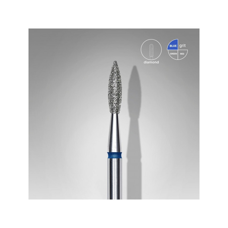 Diamond Nail Drill Bit, Pointed "Flame", Blue, Head Diameter 2.1 Mm, Working Part 8 Mm -STALEKS PRO