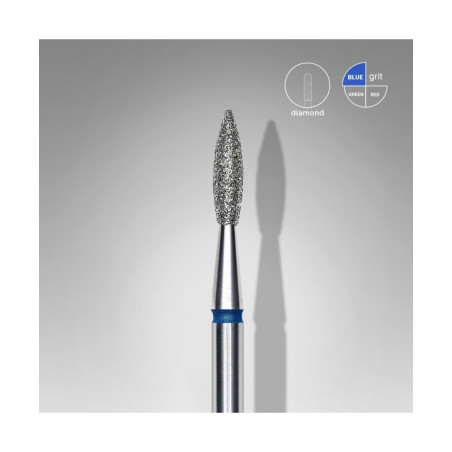 Diamond Nail Drill Bit, Pointed "Flame", Blue, Head Diameter 2.1 Mm, Working Part 8 Mm -STALEKS PRO