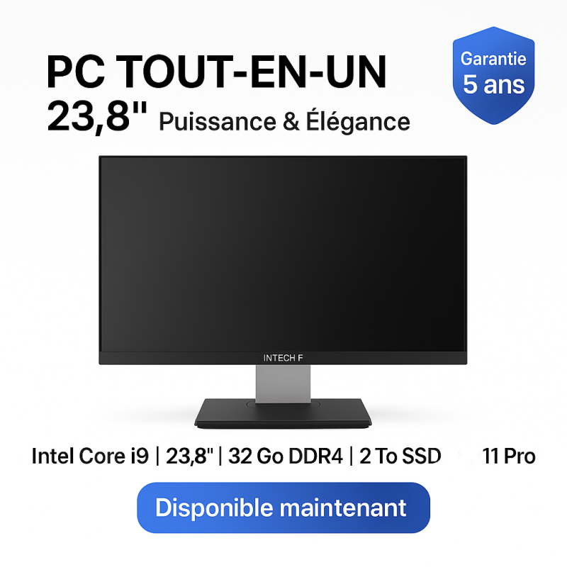 PC tout-en-un 23,8" – Performances extrêmes avec Intel Core i9 – 1 To NVMe + 1 To SSD (RAM) : 32 Go DDR4
