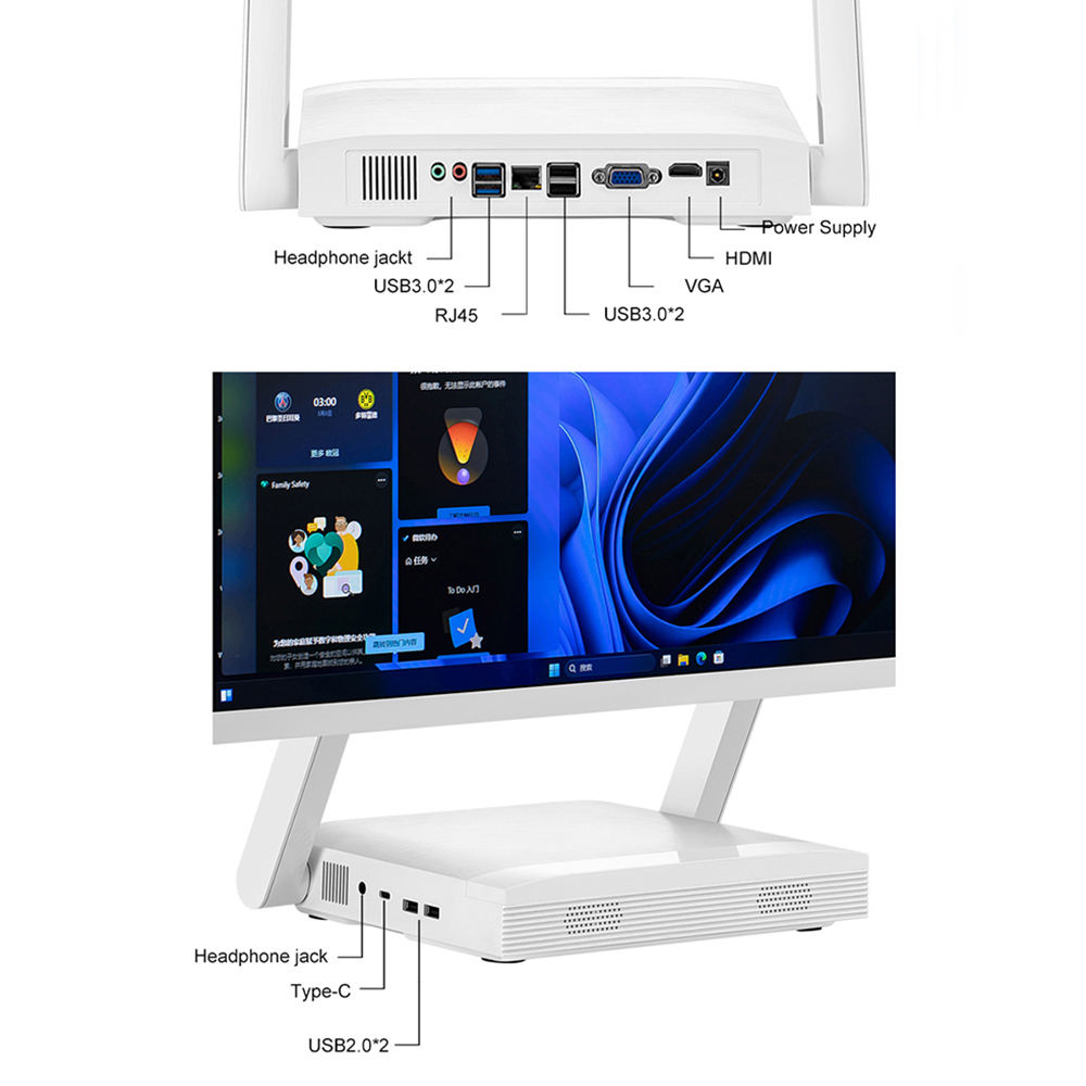 Vue avant ordinateur tout-en-un